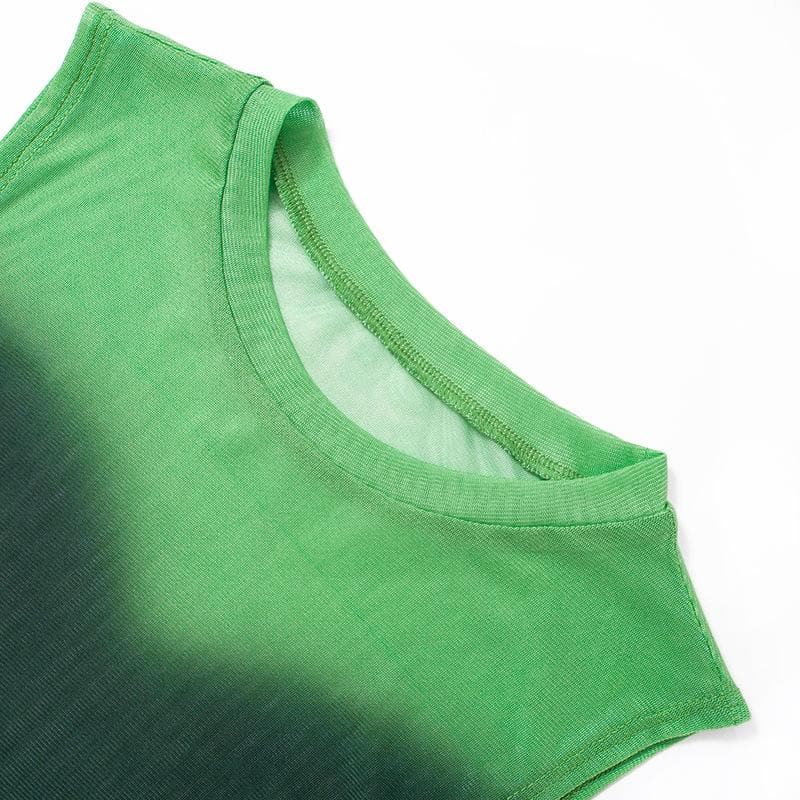 Sheer mesh see through tie dye sleeveless contrast top