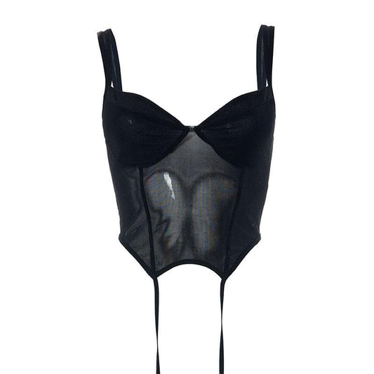 Mesh sleeveless solid backless v neck crop top