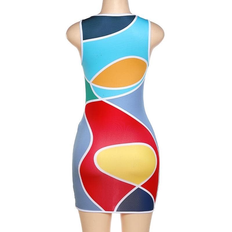 Ärmelloses Minikleid mit Rundhalsausschnitt und Kontrastdruck