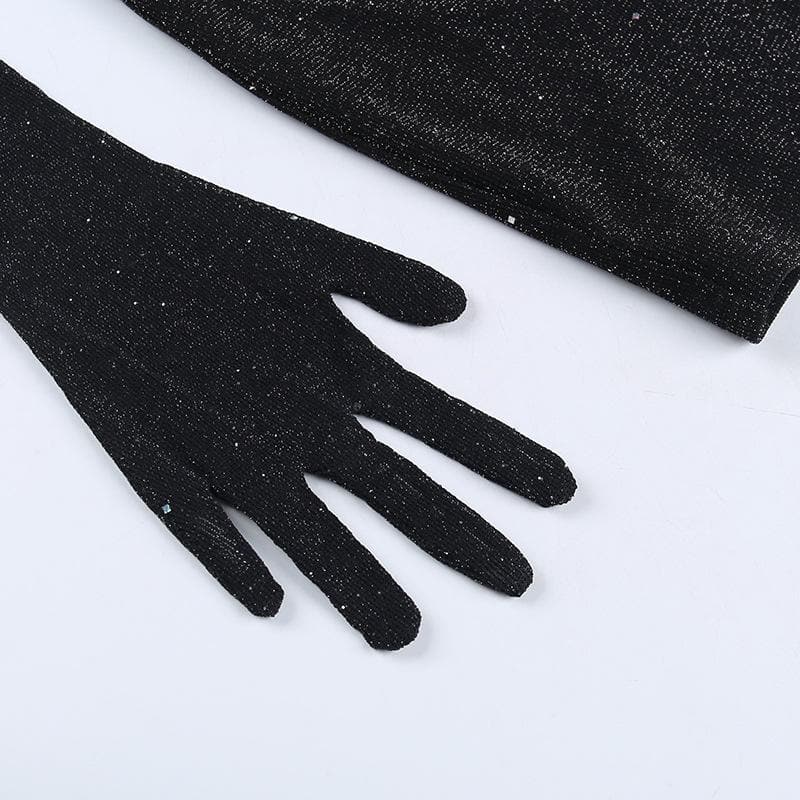 Minikleid mit Camisole-Ausschnitt und Schlitz mit Perlen und Handschuhen - Schlussverkauf