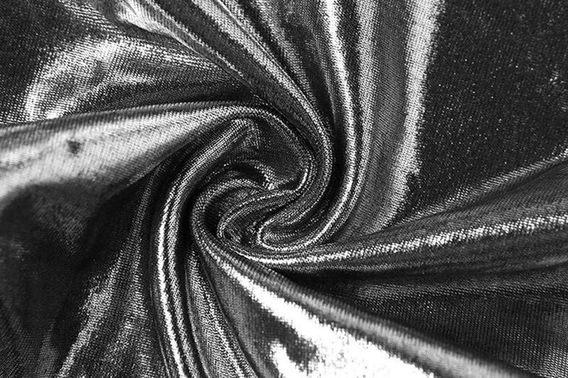 Body con scollo all'americana metallizzato, schiena scoperta e applicazioni floreali