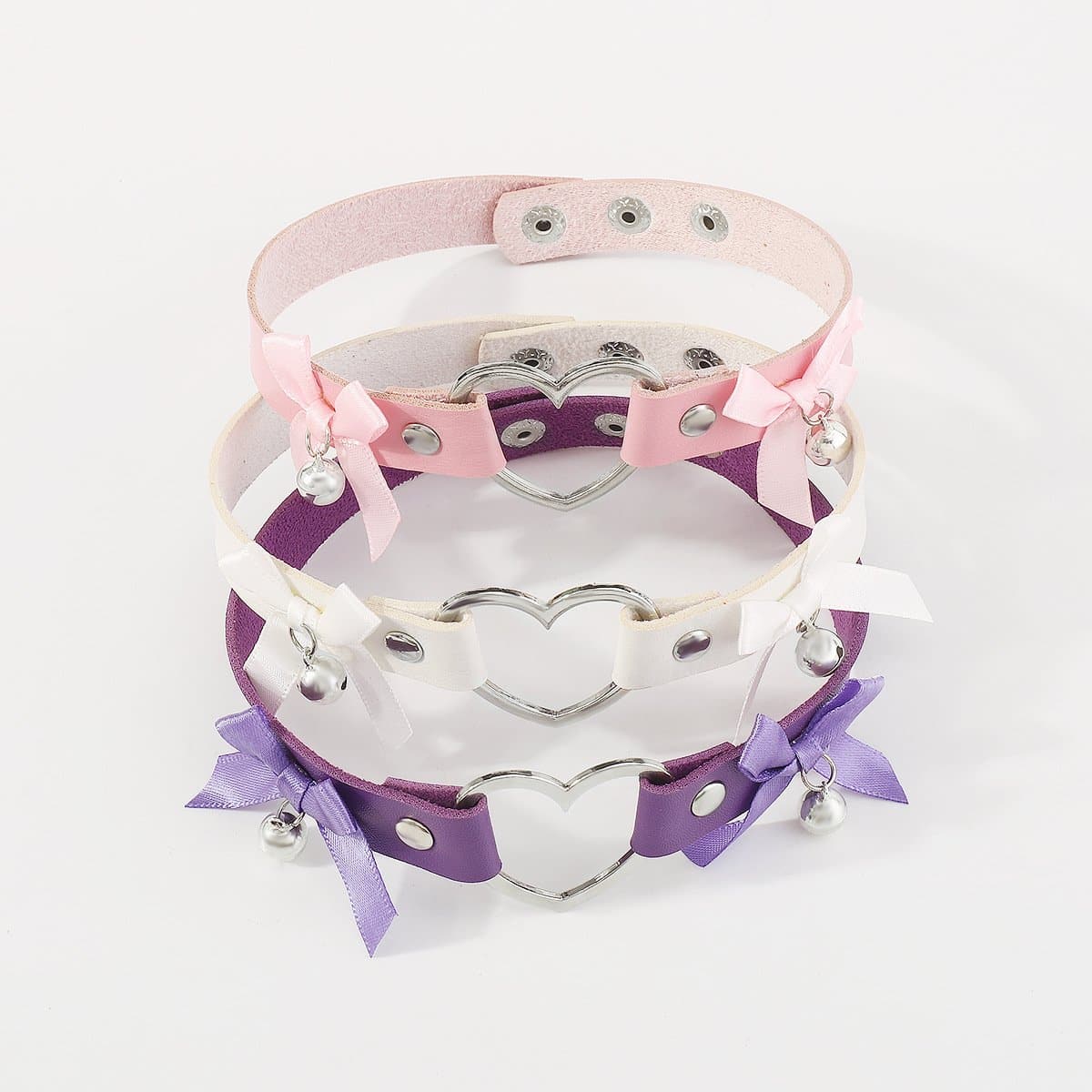 Bowknot Glocke Herz Ring Knopf PU Halsband Halskette