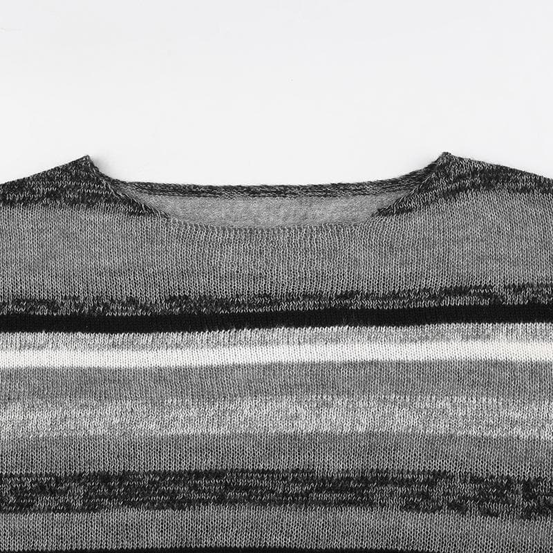 Maglia a maniche lunghe con scollo rotondo e righe a contrasto - Saldi finali