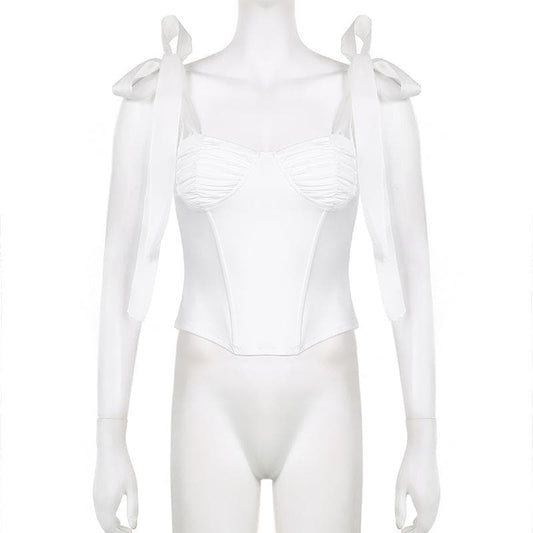 Ruched corset self tie solid backless low cut top
