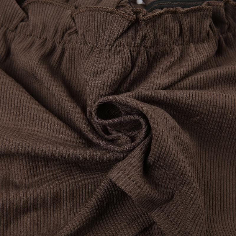 Rückenfreies Crop-Top mit Rüschen, Puffärmeln und Kordelzug im Korsettstil