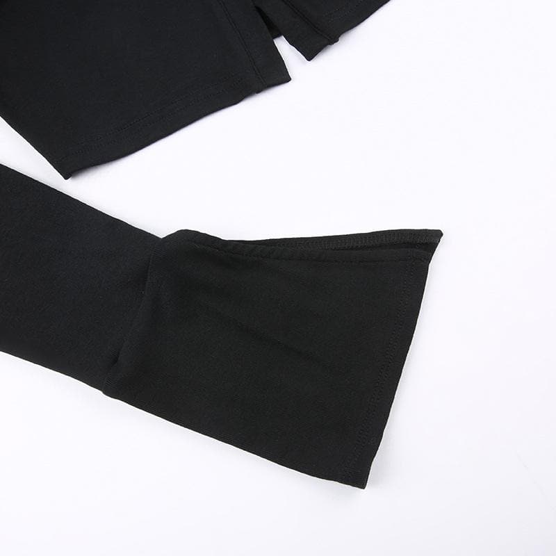 Neckholder-Crop-Top mit selbstbindenden ausgestellten Ärmeln und Knopfleiste, einfarbig, 2-teilig