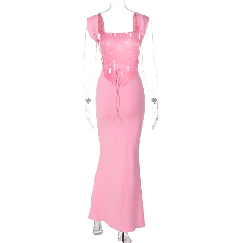 Rückenfreies, ärmelloses, einfarbiges Maxikleid zum Schnüren und Binden