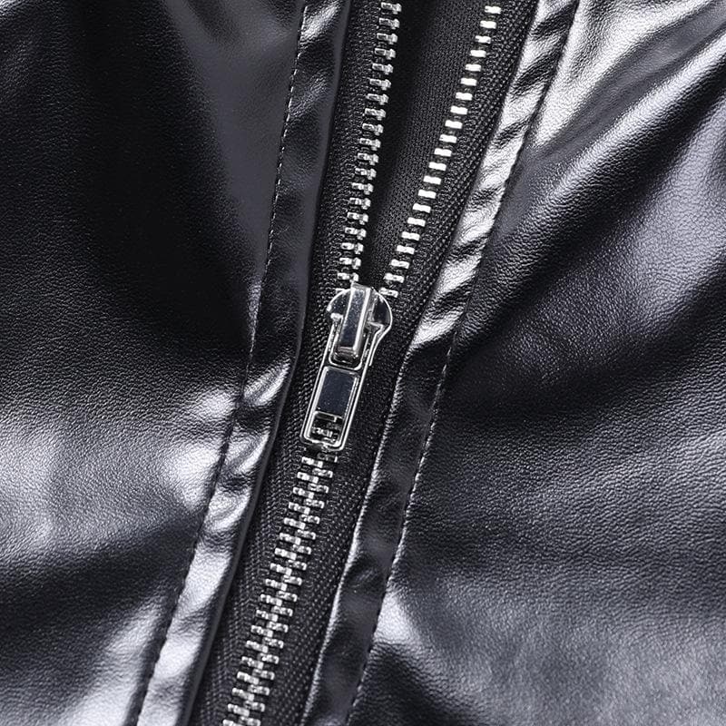 Sweetheart neck backless belt PU leather corset zip-up top