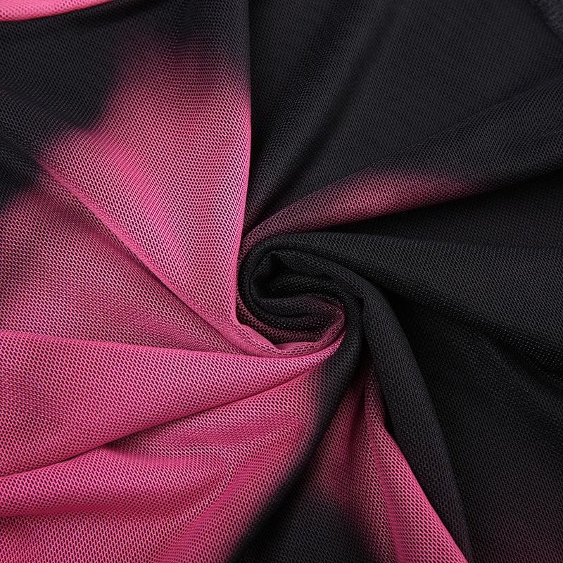 Long sleeve high neck gloves tie dye mesh crop top