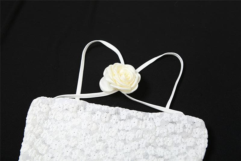 Top senza maniche con schiena scoperta e applicazioni di fiori in pizzo