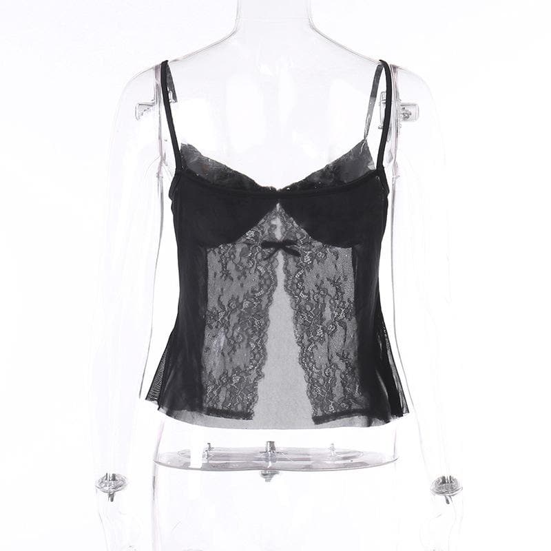 Top corto con scollo a V e spacco in pizzo patchwork arricciato