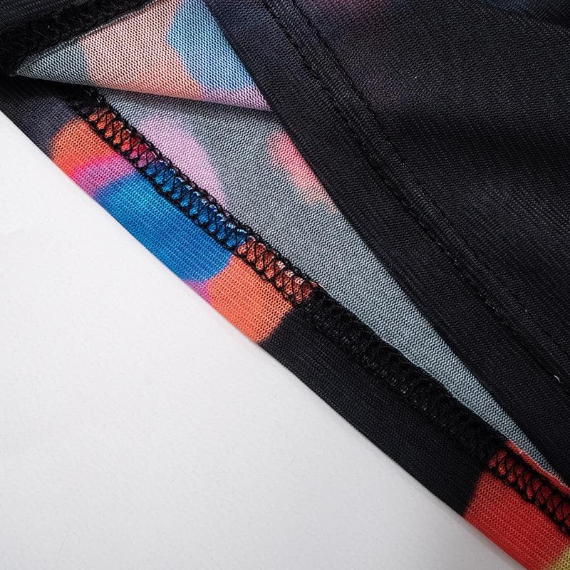 Mesh ruched contrast halter backless self tie drawstring top