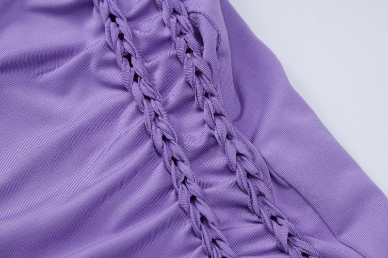 Crewneck sleeveless hollow out solid ruched maxi dress