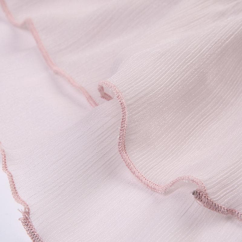Chiffon-Camisole mit plissiertem Rüschensaum und Spitzenknopf