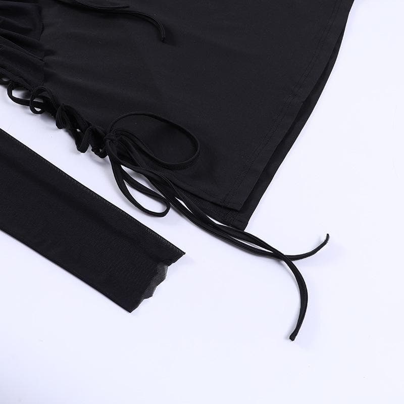 Langärmliges Minikleid mit Schnürung, ausgehöhltem, tiefem Ausschnitt und unregelmäßiger Schnürung