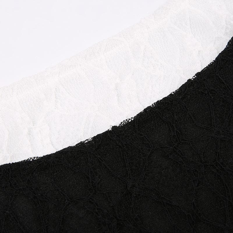 Top corto senza maniche con schiena scoperta e contrasto in pizzo patchwork