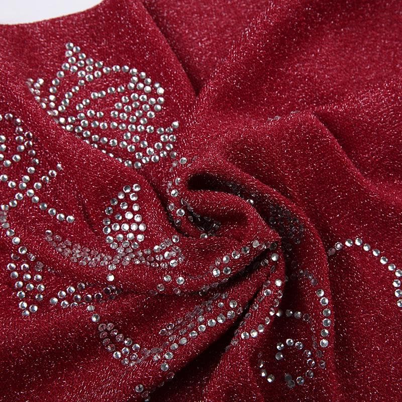 Beaded cowl neck button halter backless contrast crop top