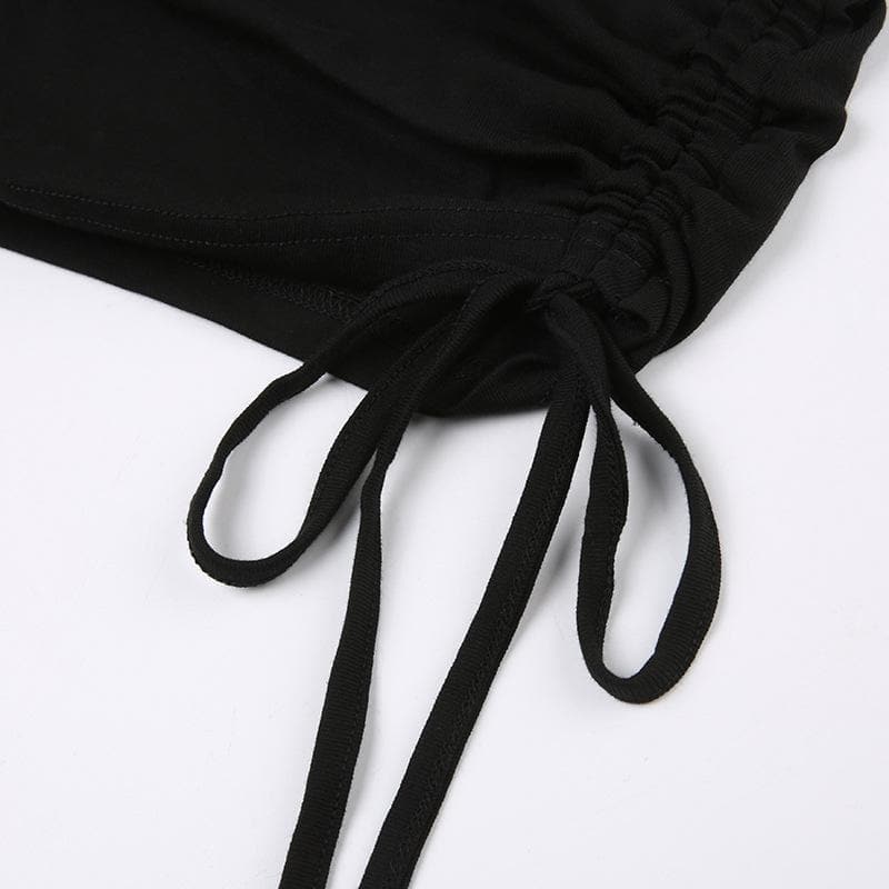 Top corto con scollo a U incrociato sulla schiena e coulisse a contrasto con motivo a farfalla