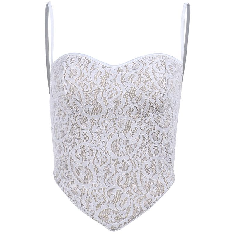 Top senza spalline con scollo a cuore e schiena con lacci in pizzo a contrasto