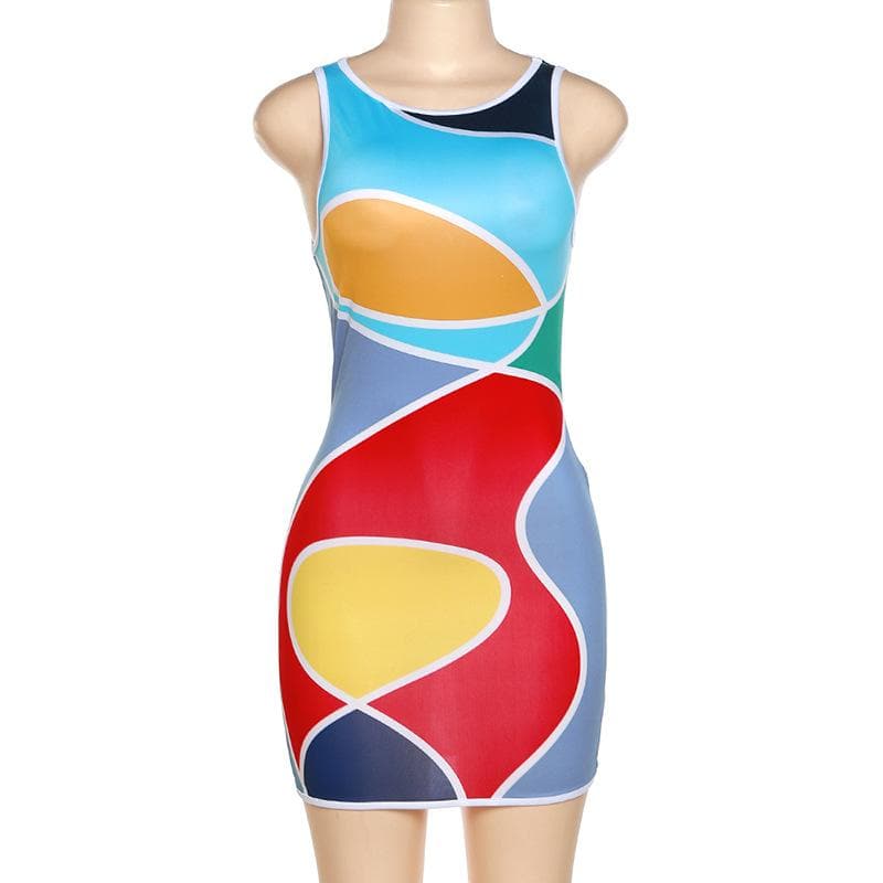 Ärmelloses Minikleid mit Rundhalsausschnitt und Kontrastdruck