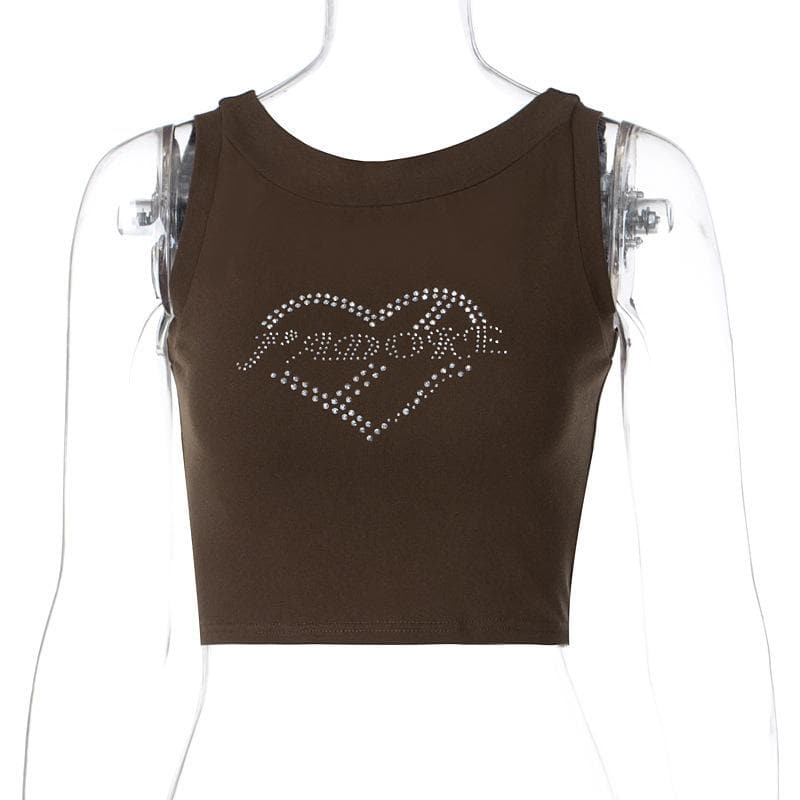 Ärmelloses Crop-Top mit Rundhalsausschnitt und Perlen in Kontrastfarbe