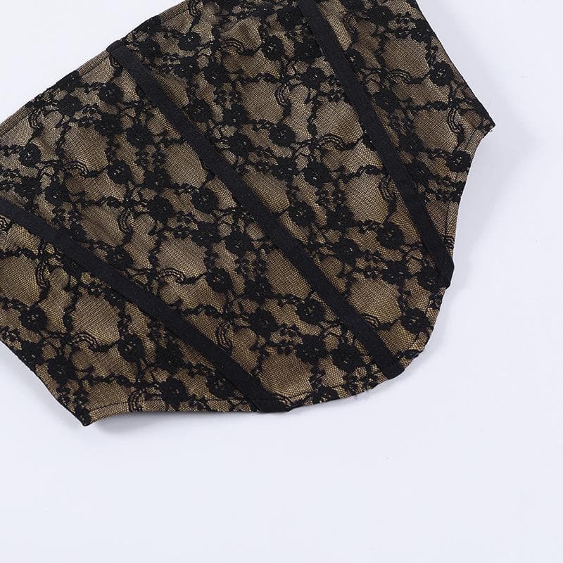 Top in 2 pezzi con corsetto con perline e maniche svasate in pizzo