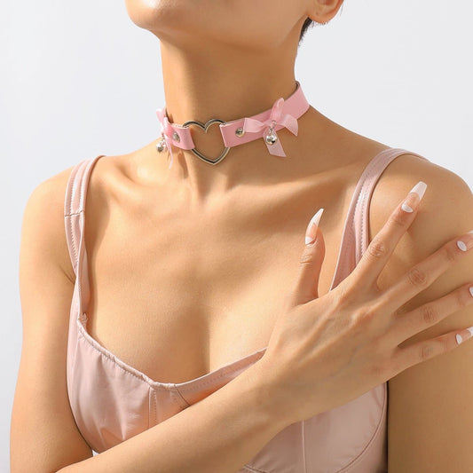 Bowknot Glocke Herz Ring Knopf PU Halsband Halskette