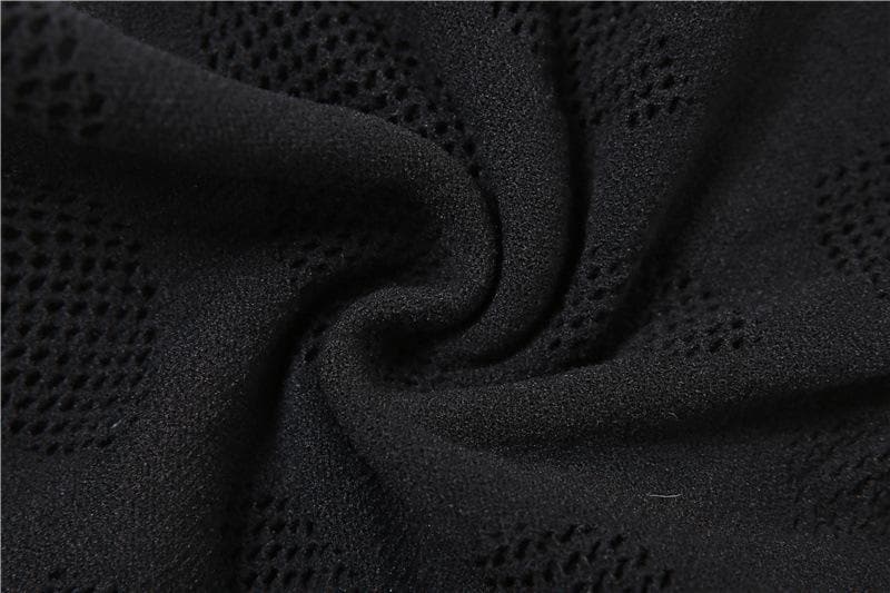 Schulterfreie Handschuhe, langärmliger, durchsichtiger Strampler aus Spitzennetz mit Knöpfen