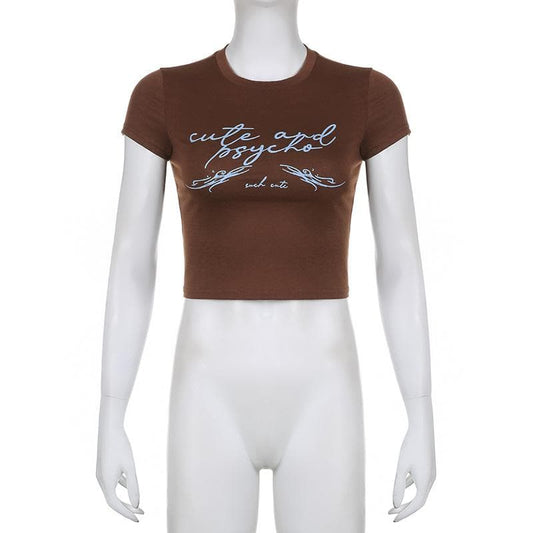 Contrast print short sleeve crewneck crop top