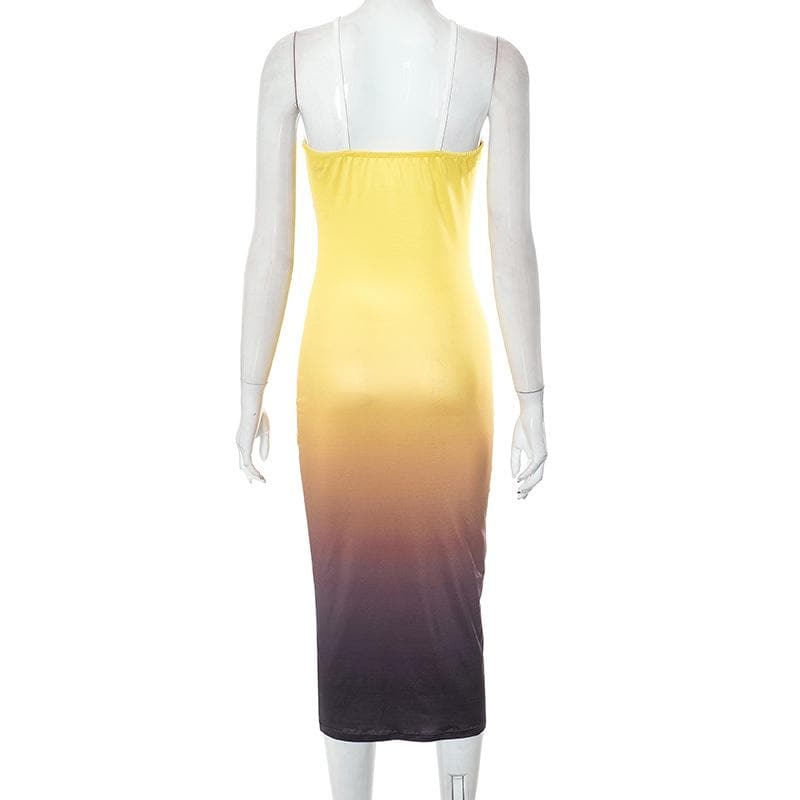 Rückenfreies, kontrastierendes 2-Wege-Camisole-Midikleid mit Farbverlauf und quadratischem Ausschnitt