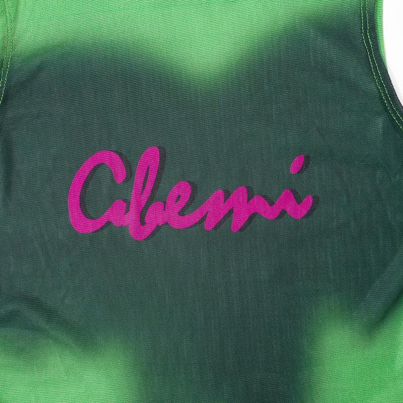 Sheer mesh see through tie dye sleeveless contrast top