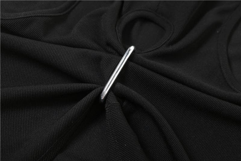 Top corto in tinta unita con scollo a giro senza maniche e arricciato