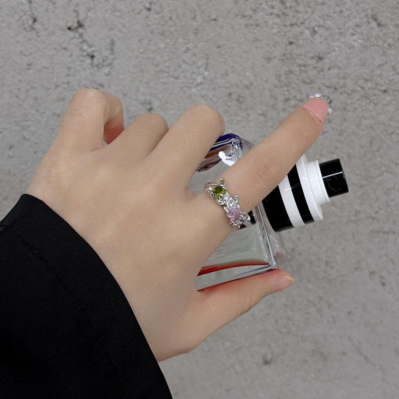 Offener Ring aus mehrfarbigem Lavastein-Silber