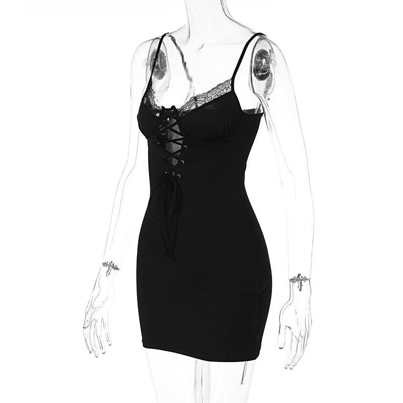 Tief ausgeschnittenes Cami-Minikleid mit Schnürung und ausgehöhltem Spitzensaum