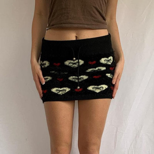 Contrast fluffy bowknot heart pattern mini skirt - Final Sale