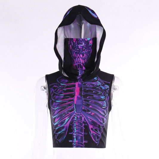 Hoodie abstract contrast sleeveless crop top