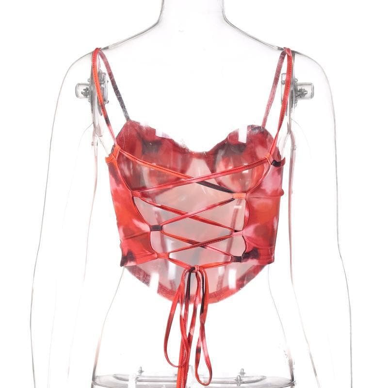 Canotta tie-dye con lacci sul retro