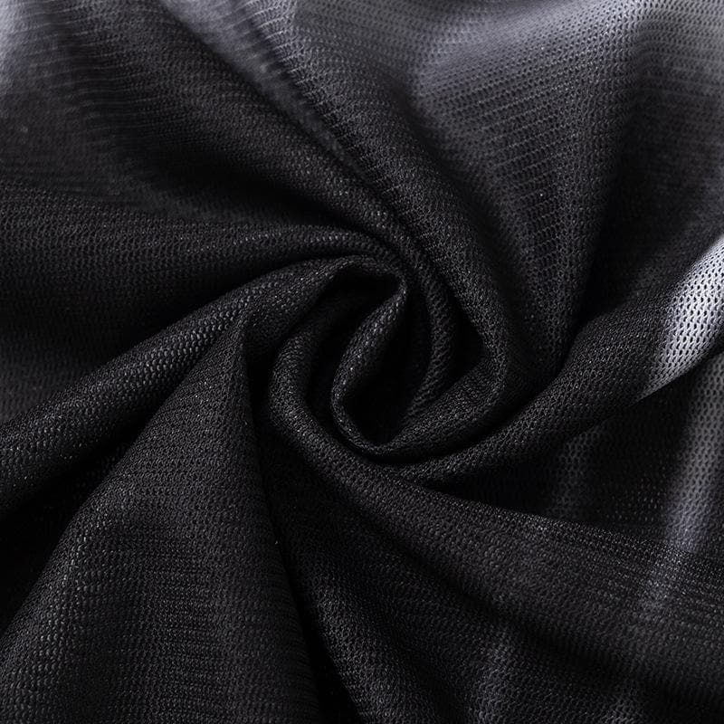 Tie dye contrast off shoulder long sleeve gloves sheer mesh see through top