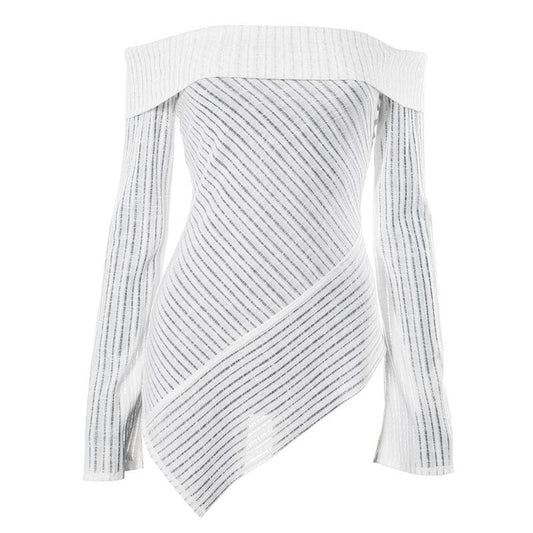 Off shoulder long sleeve textured irregular solid top