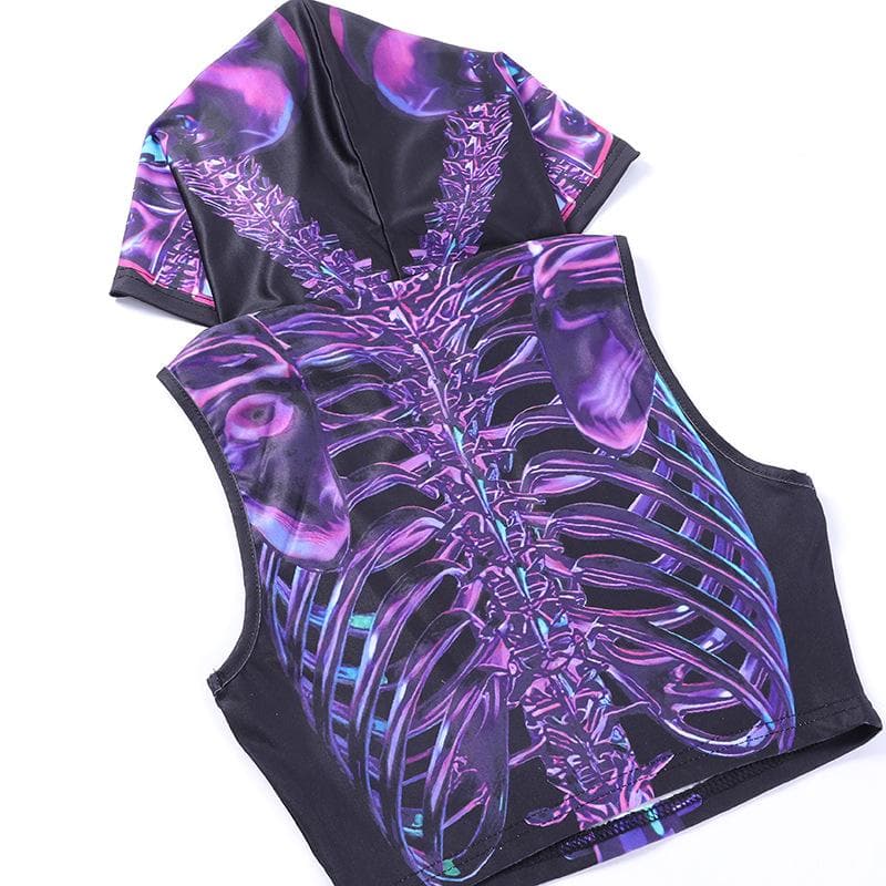 Hoodie abstract contrast sleeveless crop top