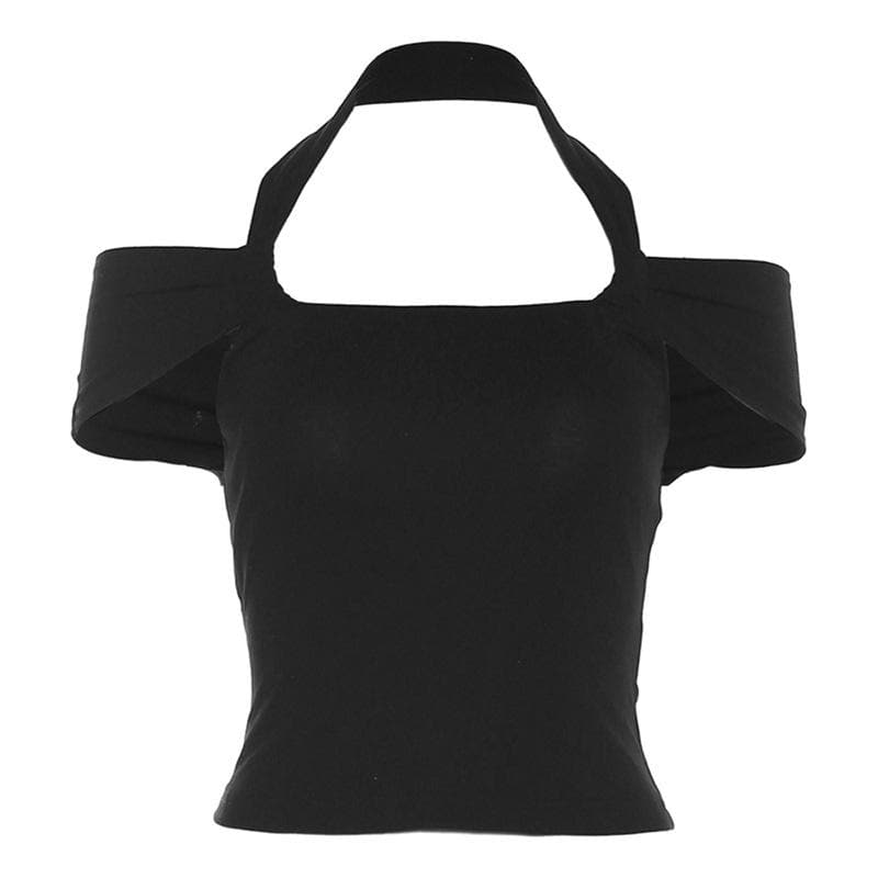 Top solido senza schienale con scollo all'americana e spalle scoperte
