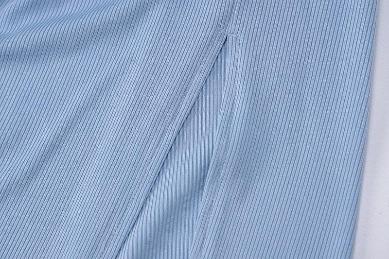 Ruched slit irregular solid ribbed maxi skirt