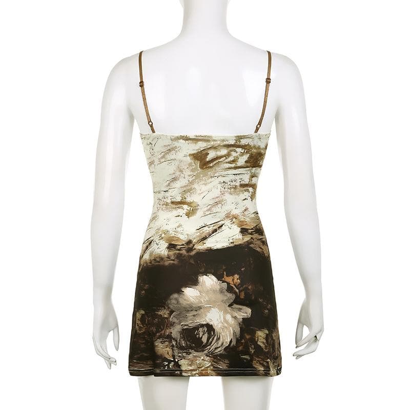 Camisole-Minikleid mit gerüschtem V-Ausschnitt und Spitzensaum im Kontrastmuster