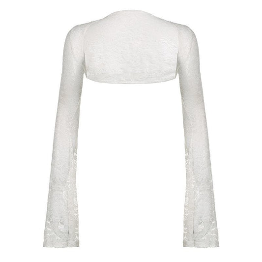 Flared sleeve lace hollow out solid shrug top