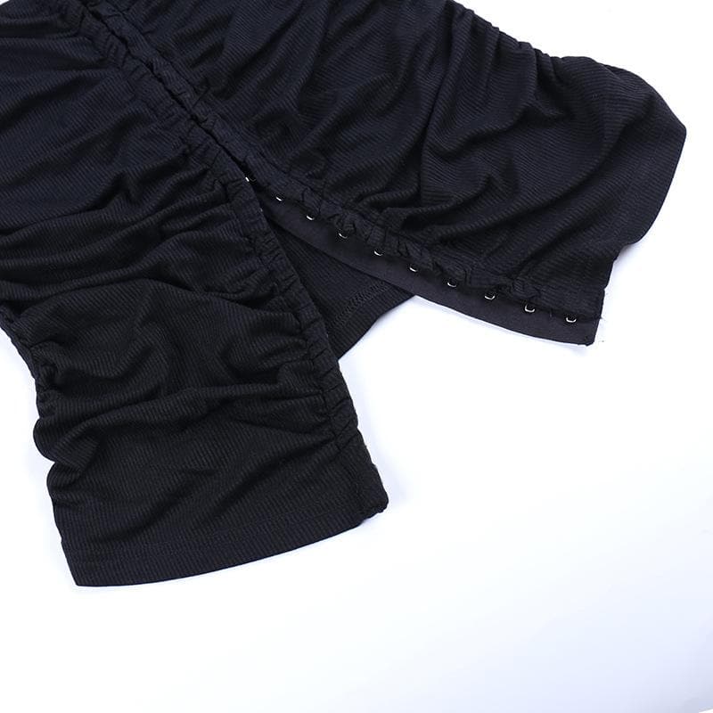 Rückenfreies, geripptes, bauchfreies Tube-Top mit Knöpfen und Rüschen