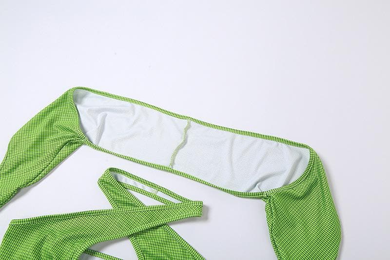 Body a due pezzi con maniche lunghe e scollo a V a quadri incrociati sul davanti