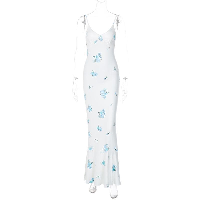 Maxikleid mit gerafftem Camisole und V-Ausschnitt mit Blumenmuster und Kontrast