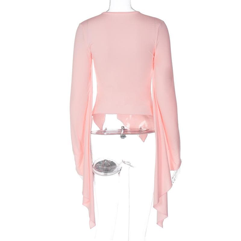 Top a maniche lunghe irregolari con scollo rotondo e arricciature