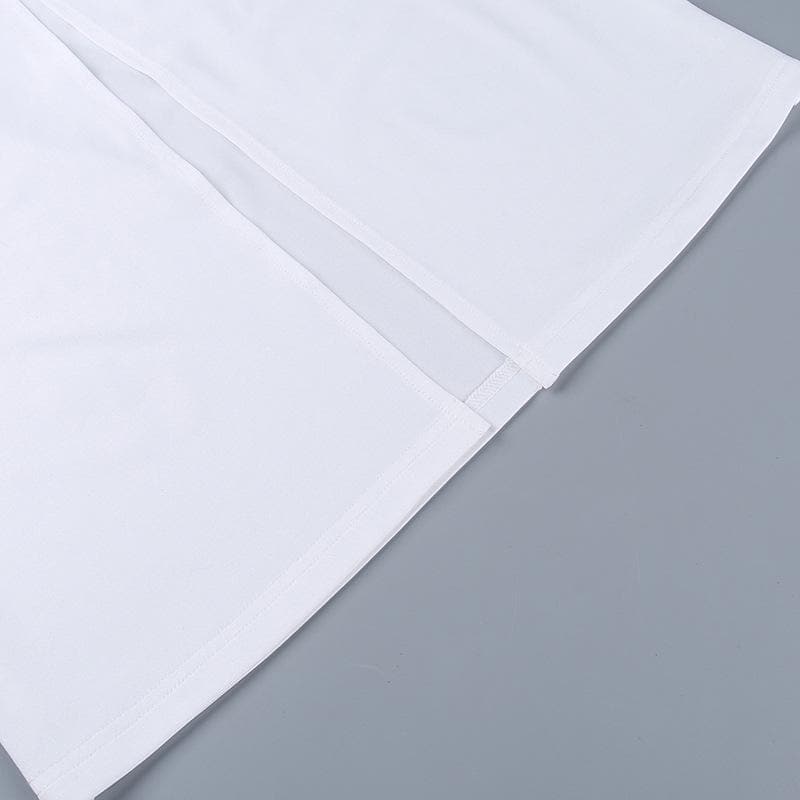 Abito midi con scollo all'americana, arricciato, traforato e applicazioni floreali
