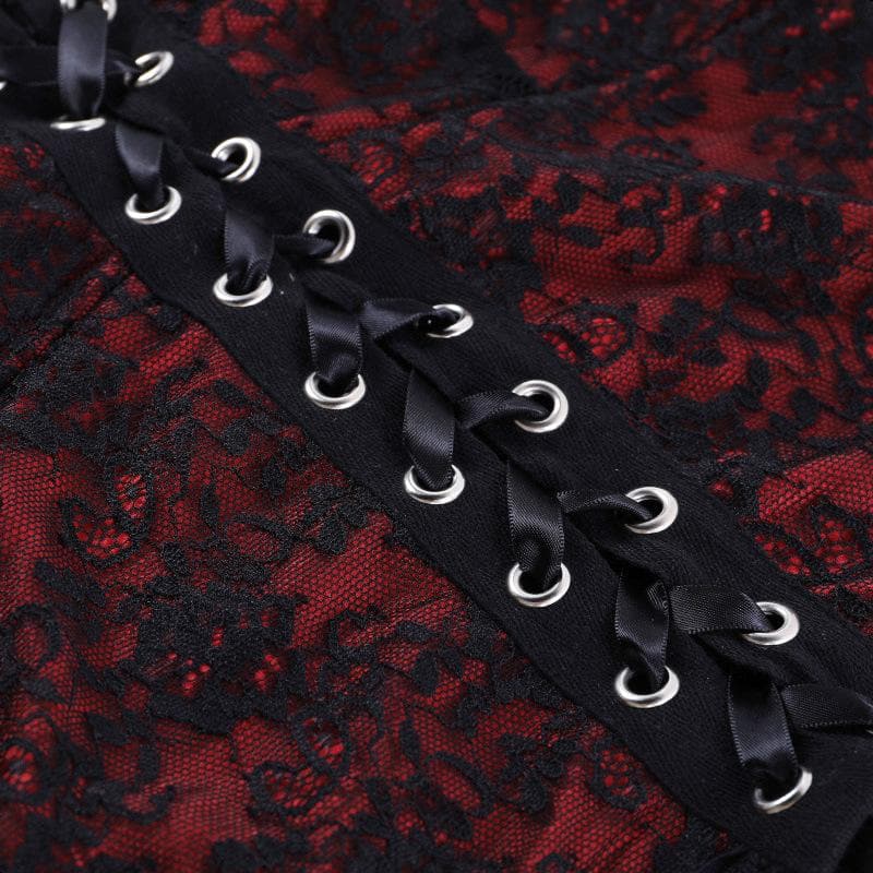 Puff sleeve contrast v neck lace patchwork lace up crop top